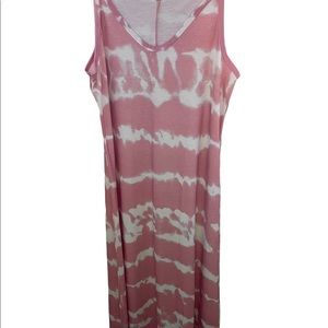 Pink & White Size L Spagetti Strap Camoe Maxi Dress